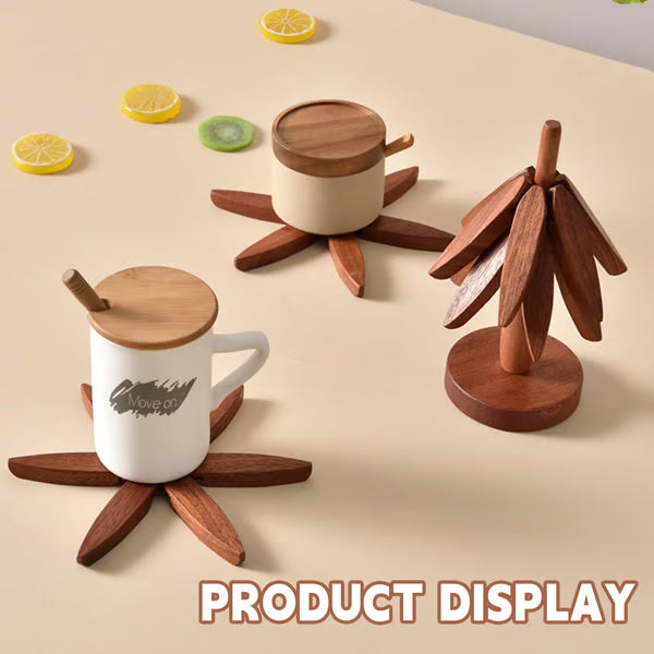 ✨Natural Tree Trivet Set - 4 bamboo Trivets & 1 Stand,Like a Christmas Tree🎄