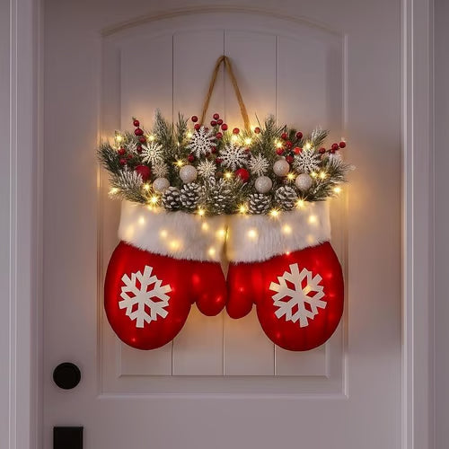 🔥HOT SALE 50% OFF - 🎄🎅Christmas Glove Wreath for Front Door with Artificial Pine Branches