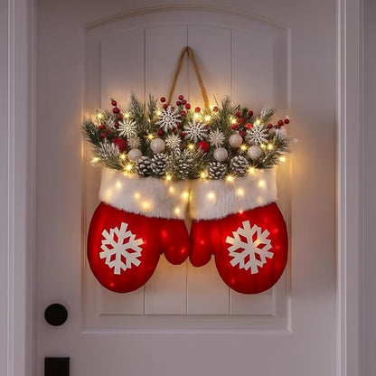 🔥HOT SALE 50% OFF - 🎄🎅Christmas Glove Wreath for Front Door with Artificial Pine Branches