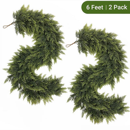 🎄LOVILDS™ 6FT Artificial Cedar Garland – Lifelike Greenery for Indoor & Outdoor Xmas Decor