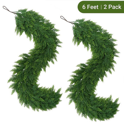 🎄LOVILDS™ 6FT Artificial Cedar Garland – Lifelike Greenery for Indoor & Outdoor Xmas Decor