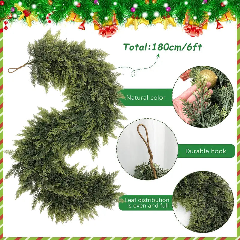 🎄LOVILDS™ 6FT Artificial Cedar Garland – Lifelike Greenery for Indoor & Outdoor Xmas Decor