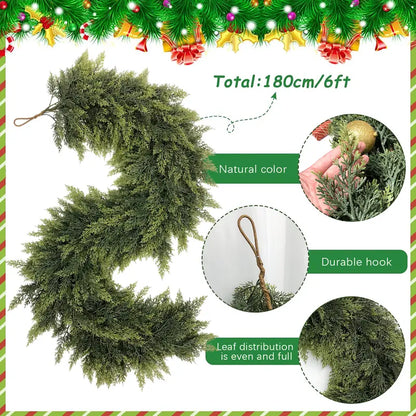 🎄LOVILDS™ 6FT Artificial Cedar Garland – Lifelike Greenery for Indoor & Outdoor Xmas Decor