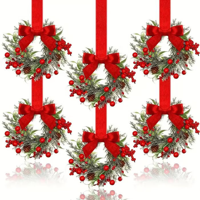 🎅 Christmas Mini Window Wreaths with Ribbon Bows & Red Berries🎁