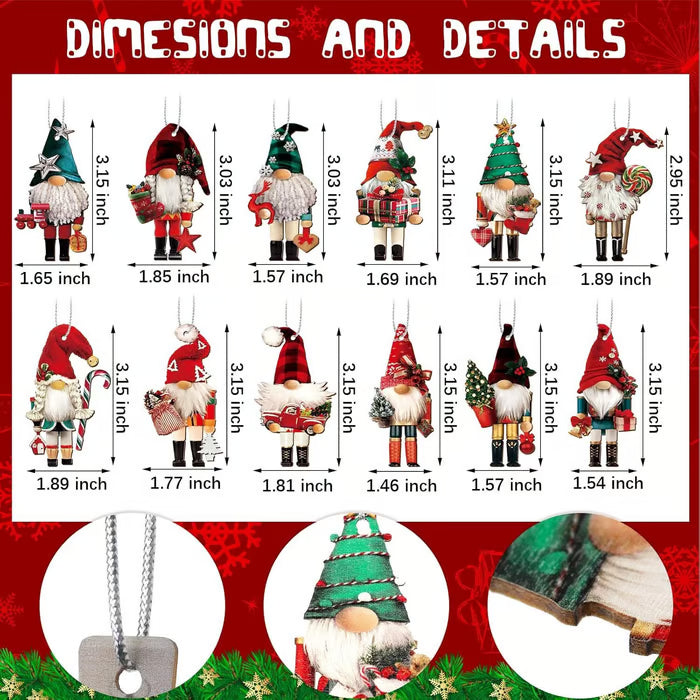 QIAWI Gnome Nutcracker Christmas Tree Ornaments Set (12pcs)