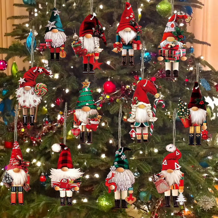 QIAWI Gnome Nutcracker Christmas Tree Ornaments Set (12pcs)