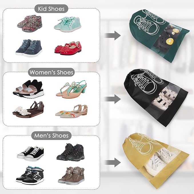 QIAWI 10 Pcs Portable Travel Shoe Bags, Waterproof Non-Woven Shoe Organizers Storage Bag