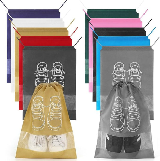 QIAWI 10 Pcs Portable Travel Shoe Bags, Waterproof Non-Woven Shoe Organizers Storage Bag