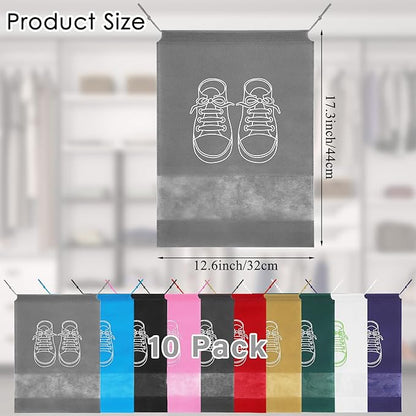 QIAWI 10 Pcs Portable Travel Shoe Bags, Waterproof Non-Woven Shoe Organizers Storage Bag