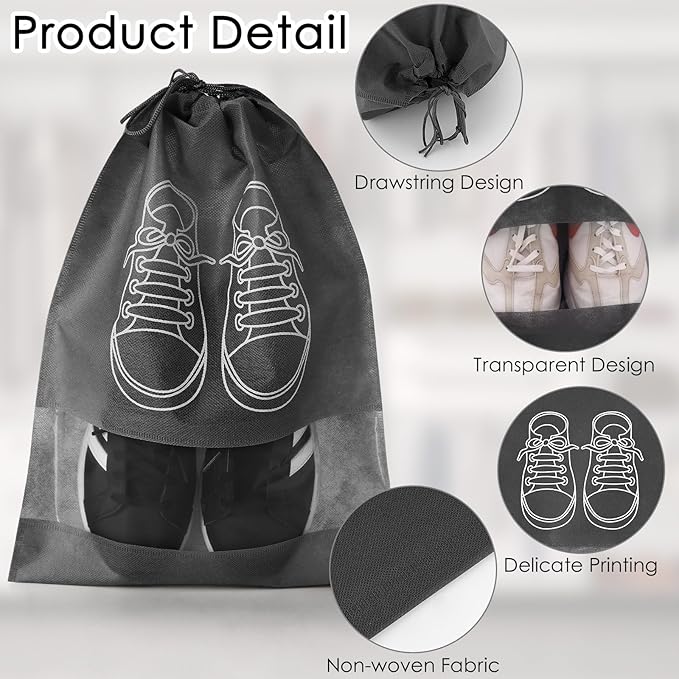 QIAWI 10 Pcs Portable Travel Shoe Bags, Waterproof Non-Woven Shoe Organizers Storage Bag