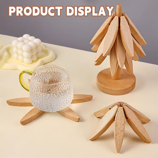 ✨Natural Tree Trivet Set - 4 bamboo Trivets & 1 Stand,Like a Christmas Tree🎄