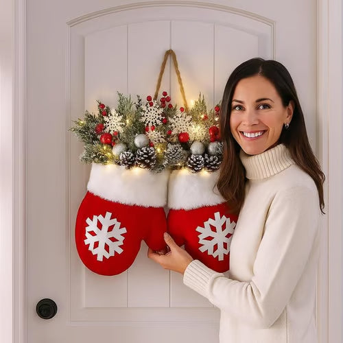 🔥HOT SALE 50% OFF - 🎄🎅Christmas Glove Wreath for Front Door with Artificial Pine Branches