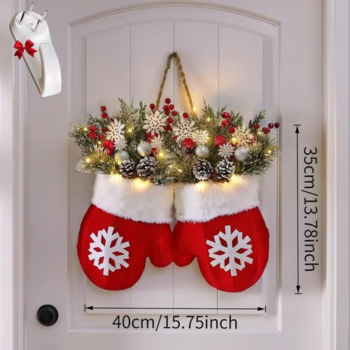 🔥HOT SALE 50% OFF - 🎄🎅Christmas Glove Wreath for Front Door with Artificial Pine Branches