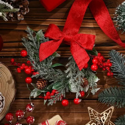 🎅 Christmas Mini Window Wreaths with Ribbon Bows & Red Berries🎁