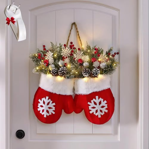 🔥HOT SALE 50% OFF - 🎄🎅Christmas Glove Wreath for Front Door with Artificial Pine Branches