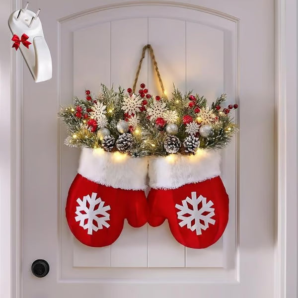 🔥HOT SALE 50% OFF - 🎄🎅Christmas Glove Wreath for Front Door with Artificial Pine Branches