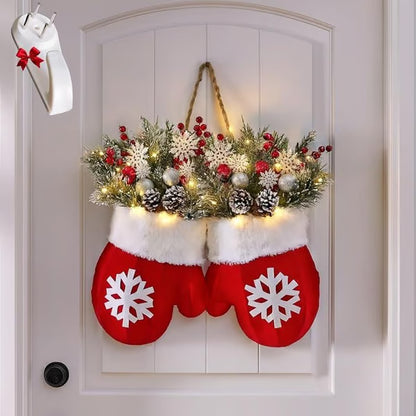 🔥HOT SALE 50% OFF - 🎄🎅Christmas Glove Wreath for Front Door with Artificial Pine Branches
