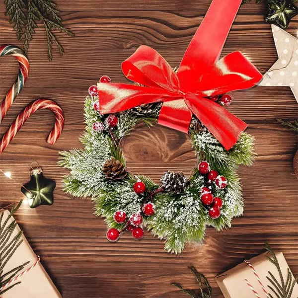 🎅 Christmas Mini Window Wreaths with Ribbon Bows & Red Berries🎁