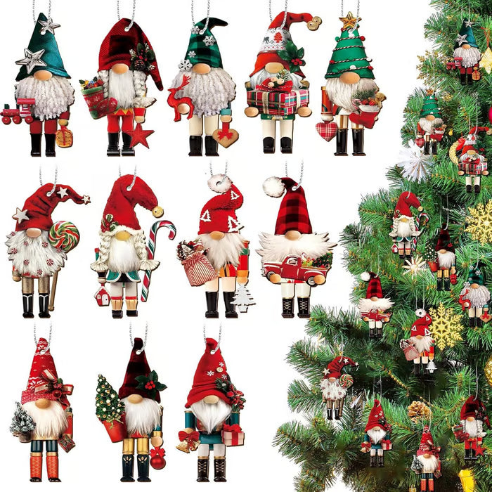 QIAWI Gnome Nutcracker Christmas Tree Ornaments Set (12pcs)