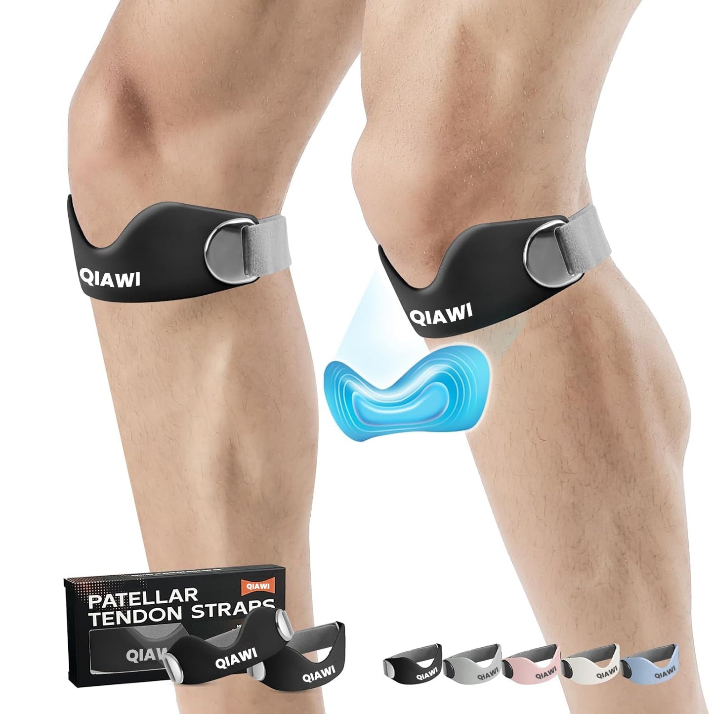 QIAWI™Patellar Support Strap For Knee Pain and Tendonitis (2 Straps Included)