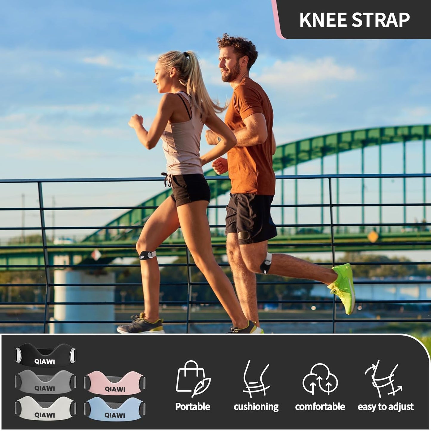 QIAWI™Patellar Support Strap For Knee Pain and Tendonitis (2 Straps Included)